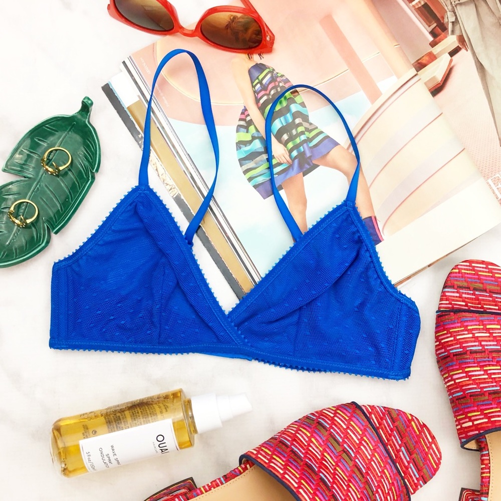 J. Crew Bright Blue Dotted Mesh Bralette